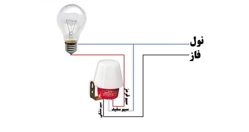تصویر نحوه نصب فوتوسل و اتصال آن به لامپ و فاز و نول